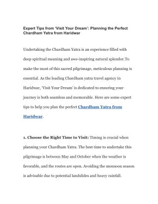 Expert Tips for Planning the Perfect Chardham Yatra with ‘Visit Your Dream’