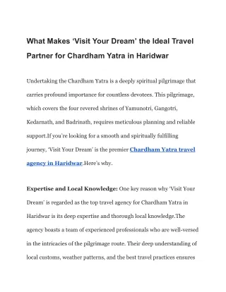 Why 'Visit Your Dream' is the Ideal Travel Partner for Chardham Yatra