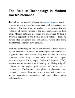 The Role of Technology in Modern Car Maintenance