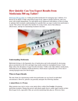 How Quickly Can You Expect Results from Metformin 500 mg Tablet.