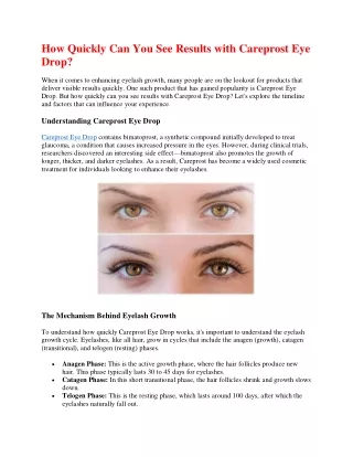 How Quickly Can You See Results with Careprost Eye Drop.