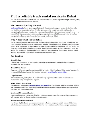 Find a reliable truck rental service in Dubai