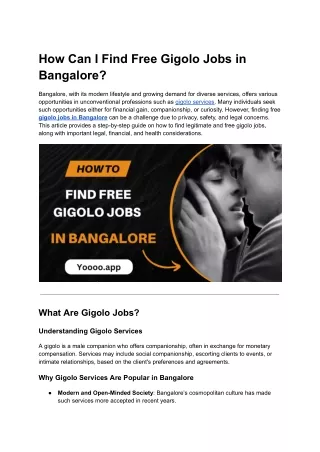 How Can I Find Free Gigolo Jobs in Bangalore