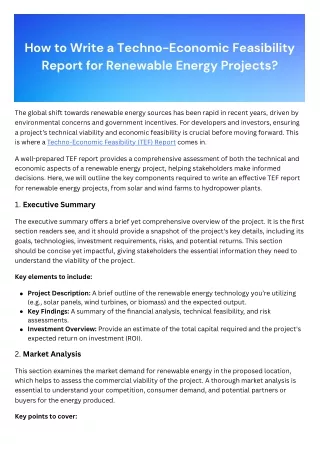 How to Write a Techno-Economic Feasibility Report for Renewable Energy Projects
