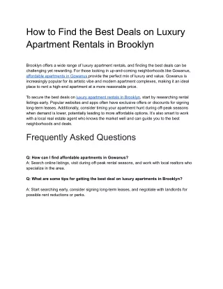 How to Find the Best Deals on Luxury Apartment Rentals in Brooklyn