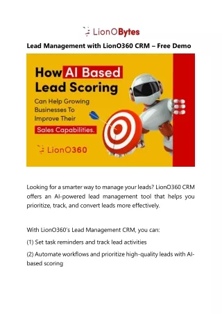 Lead Management with LionO360 CRM – Free Demo