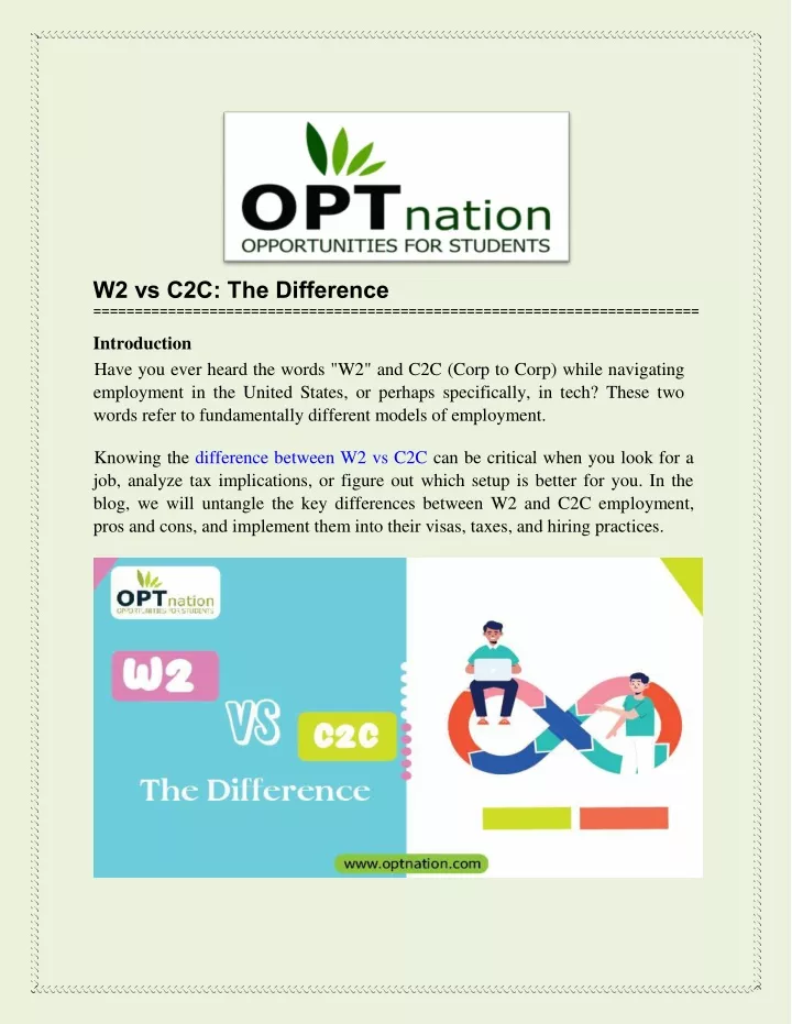 w2 vs c2c the difference