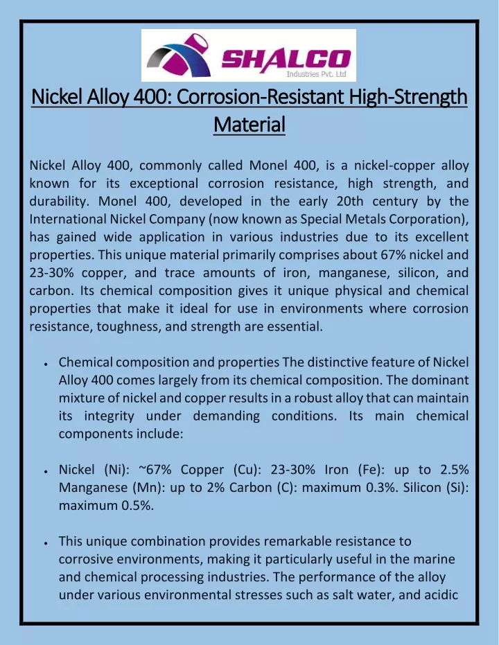 nickel alloy 400 corrosion nickel alloy