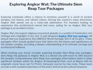 Exploring Angkor Wat The Ultimate Siem Reap Tour Packages