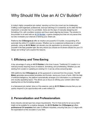 Why Should We Use an AI CV Builder
