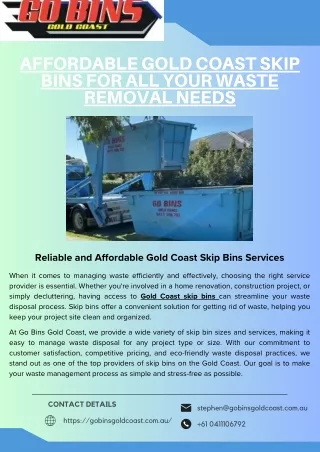 Affordable Gold Coast Skip Bins for All Your Waste Removal Needs