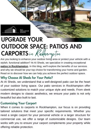 Upgrade Your Outdoor Space Patios and Carports in Rockhampton