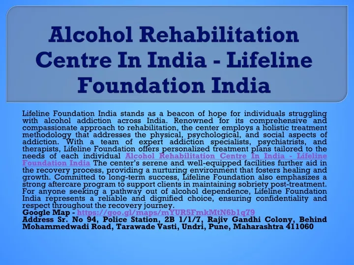 alcohol rehabilitation centre in india lifeline foundation india