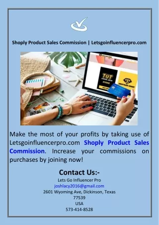 Shoply Product Sales Commission  Letsgoinfluencerpro.com