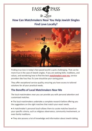 How Can Matchmakers Near You Help Jewish Singles Find Love Locally?