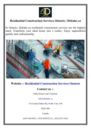 Residential Construction Services Ontario   Deltahc.ca