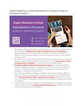 Expert Nearshore Virtual Assistants in Coconut Creek for Seamless Support