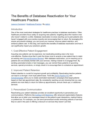 The Benefits of Database Reactivation for Your Healthcare Practice