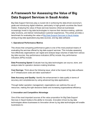 A Framework for Assessing the Value of Big Data Support Services in Saudi Arabia