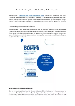 The Benefits of Using Salesforce Sales Cloud Dumps for Exam Preparation