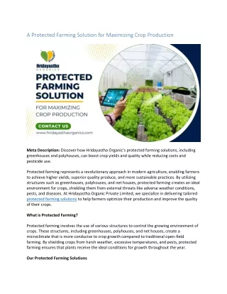 a protected farming solution for maximizing crop