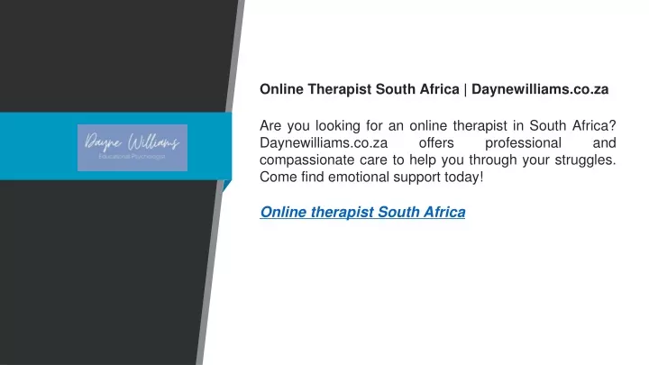 online therapist south africa daynewilliams