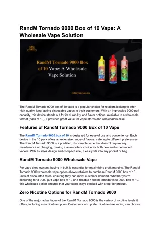 RandM Tornado 9000 Box of 10 Vape_ A Wholesale Vape Solution