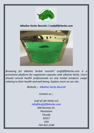 Alkaline Herbs Nourish  Leafoflifeherbs.com