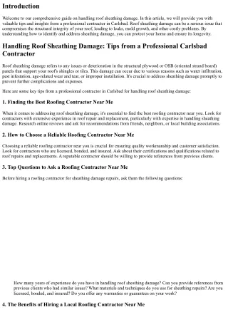 Handling Roof Sheathing Damage: Tips from a Professional Carlsbad Contractor