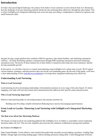 From Leads to Loyalty: Mastering Lead Nurturing with GoHighLevel's Integrated Ma