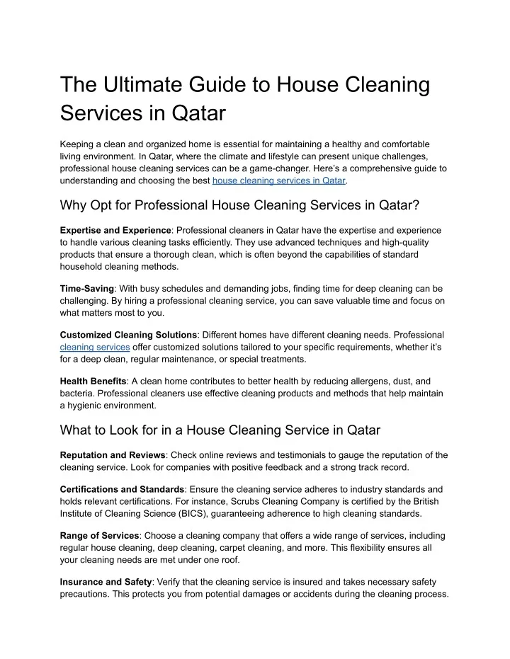 PPT - The Ultimate Guide to House Cleaning Services in Qatar PowerPoint ...