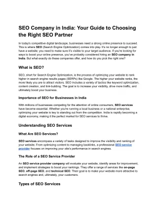 SEO Company in India: Your Guide to Choosing the Right SEO Partner