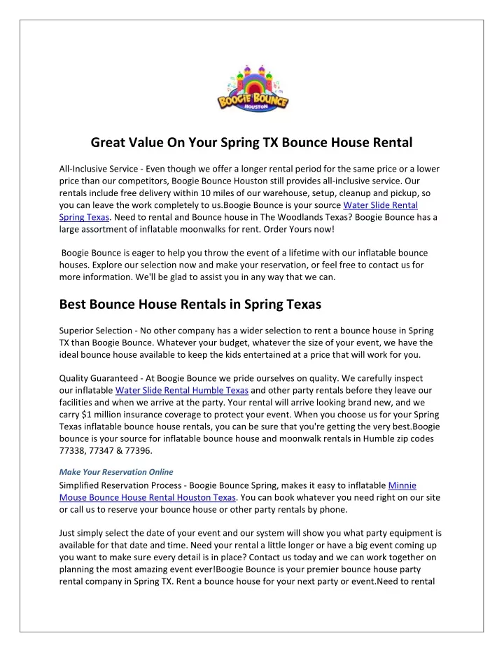 great value on your spring tx bounce house rental