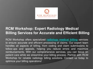 RCM Workshop Expert Radiology Medical Billing Services for Accurate and Efficient Billing