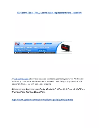 AC Control Panel _ HVAC Control Panel Replacement Parts - PartsHnC