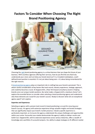 Factors To Consider When Choosing The Right Brand Positioning Agency