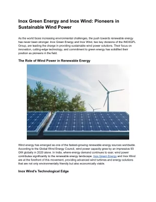 Inox Green Energy and Inox Wind: Pioneers in Sustainable Wind Power