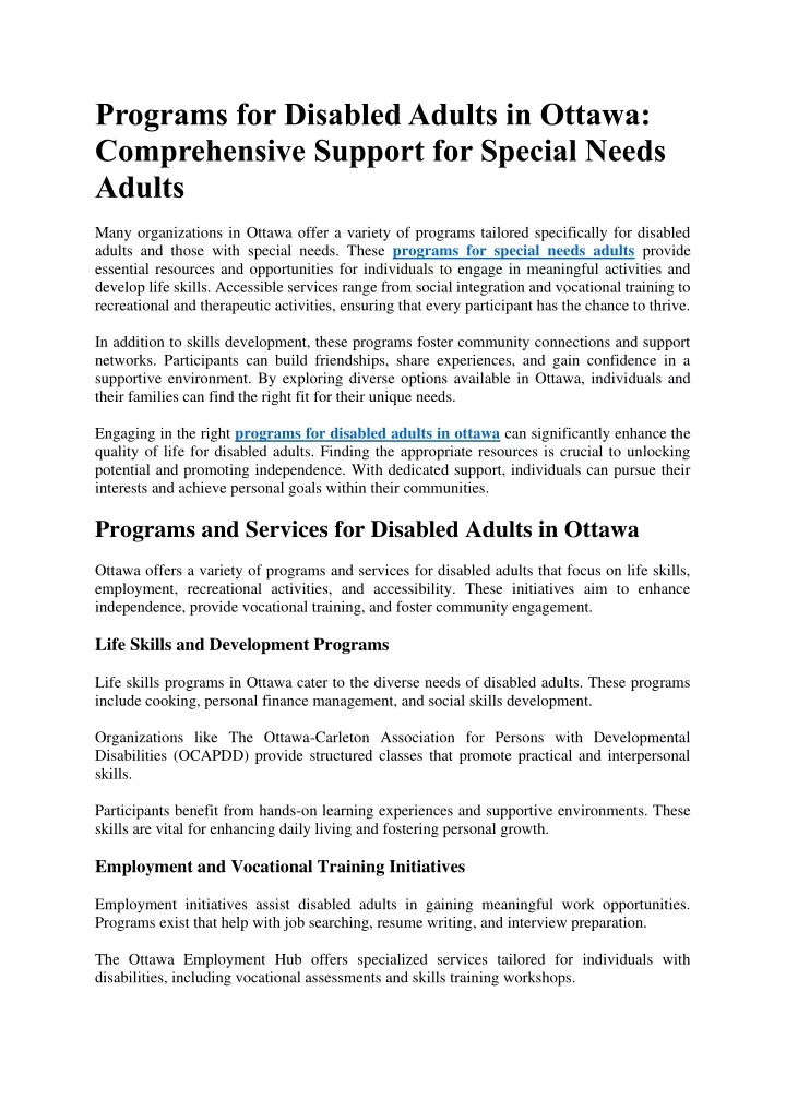 programs for disabled adults in ottawa