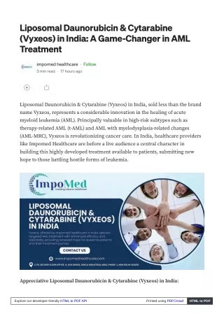 Liposomal Daunorubicin & Cytarabine (Vyxeos) in India: Cutting-Edge AML Therapy