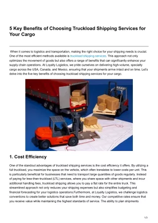 5 Key Benefits of Choosing Truckload Shipping Services for Your Cargo