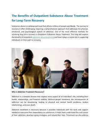 The Benefits of Outpatient Substance Abuse Treatment for Long-Term Recovery