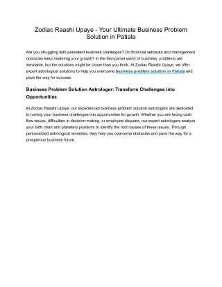 Zodiac Raashi Upaye - Your Ultimate Business Problem Solution in Patiala