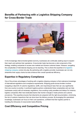 Benefits of Partnering with a Logistics Shipping Company for Cross-Border Trade