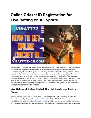 Online Cricket ID Registration for Live Betting on All Sports