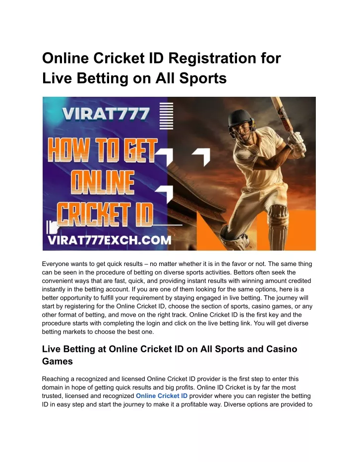 online cricket id registration for live betting