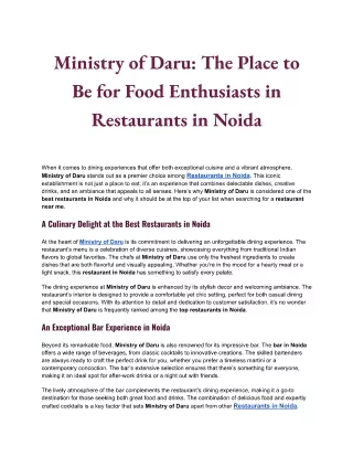 Explore Ministry of Daru: A Leading Name Among Restaurants in Noida
