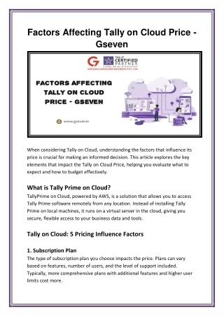 Factors Affecting Tally on Cloud Price - Gseven