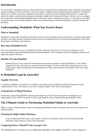 The Ultimate Guide to Purchasing Modafinil Online in Australia