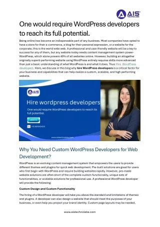 one would require wordpress developers to reach