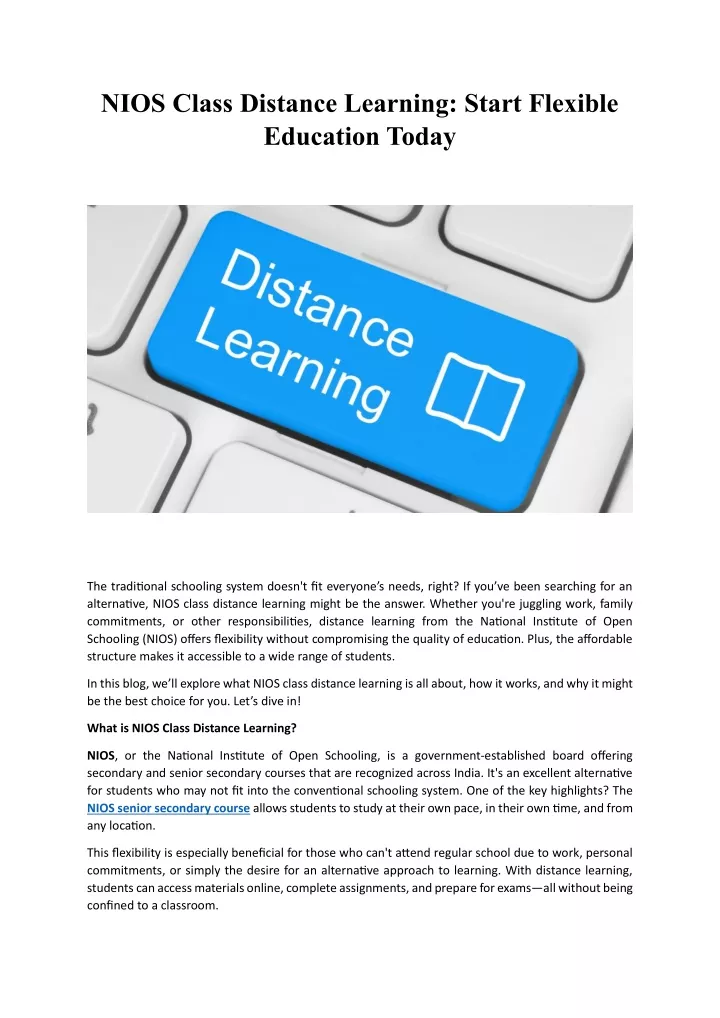 nios class distance learning start flexible